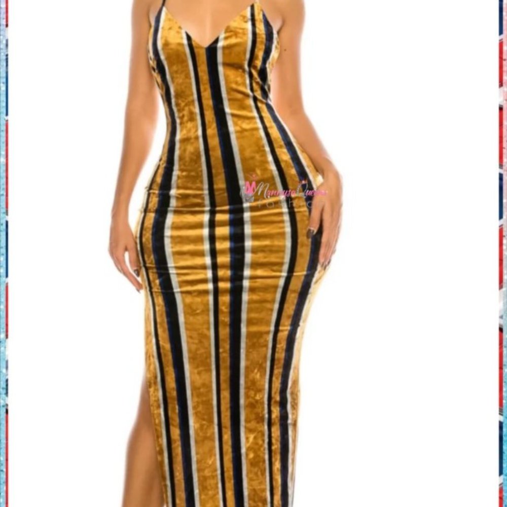 Midi striped velvet dress
